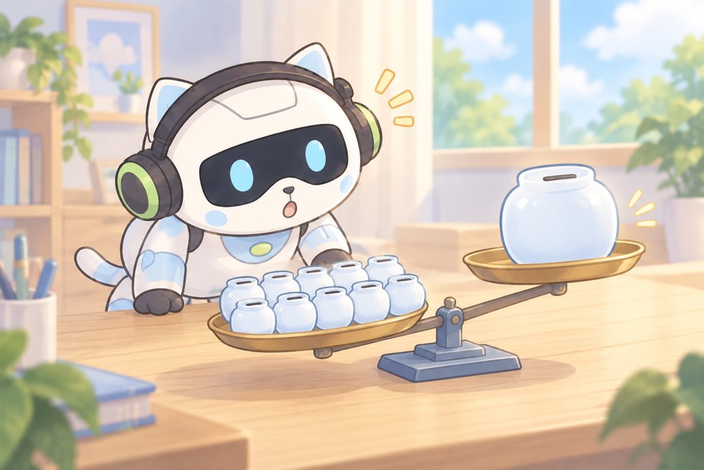 月払いと年払いを天びんで比べるナビ助