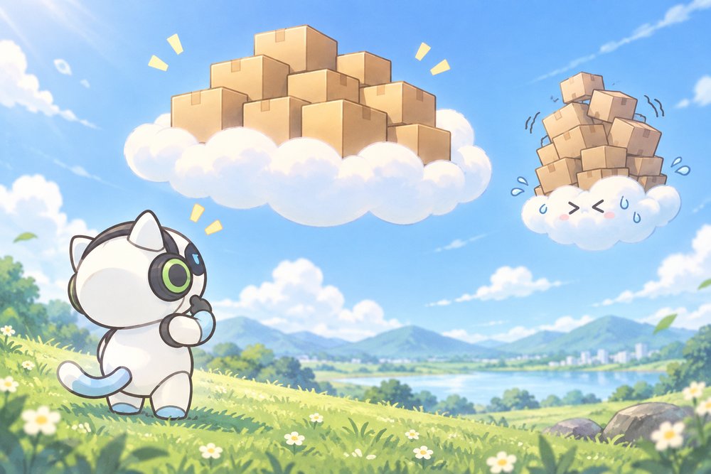 大きさのちがう2つの雲を見比べるナビ助